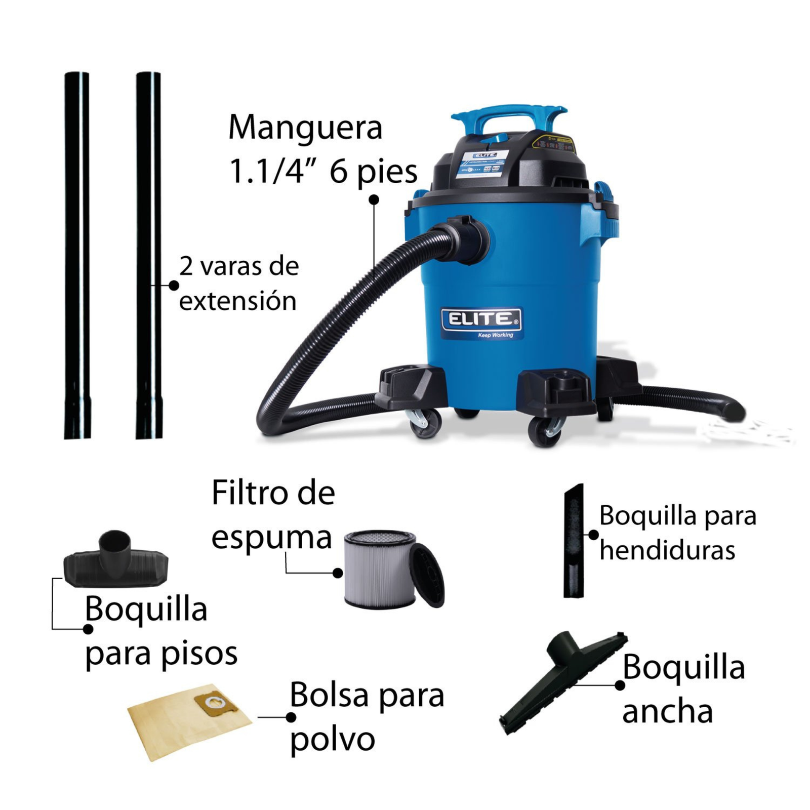 Aspiradora 3.5 Hp 19 L / 5.0 G Húmedo / seco ELITE
